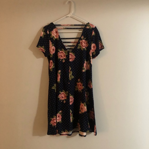 Alya Navy Polka-Dot Floral A-Line Dress - Picture 3 of 4